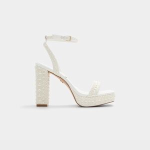 Aldo White Pearl-Studded Lulu Platform Heels